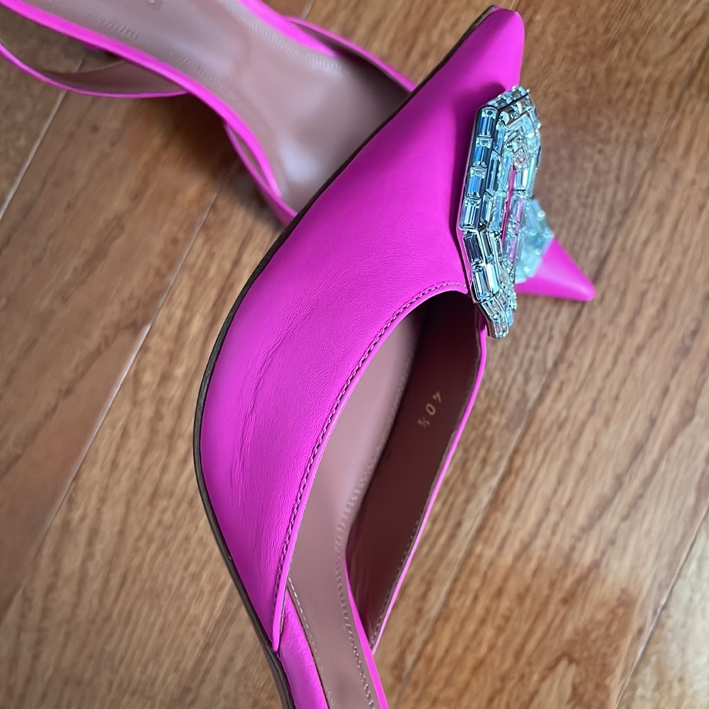 Amina Muaddi Camelia 90MM Leather Slingback Pumps - Picture 6 of 11